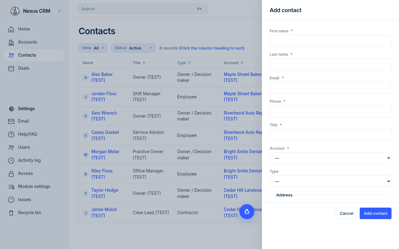 Add contact panel