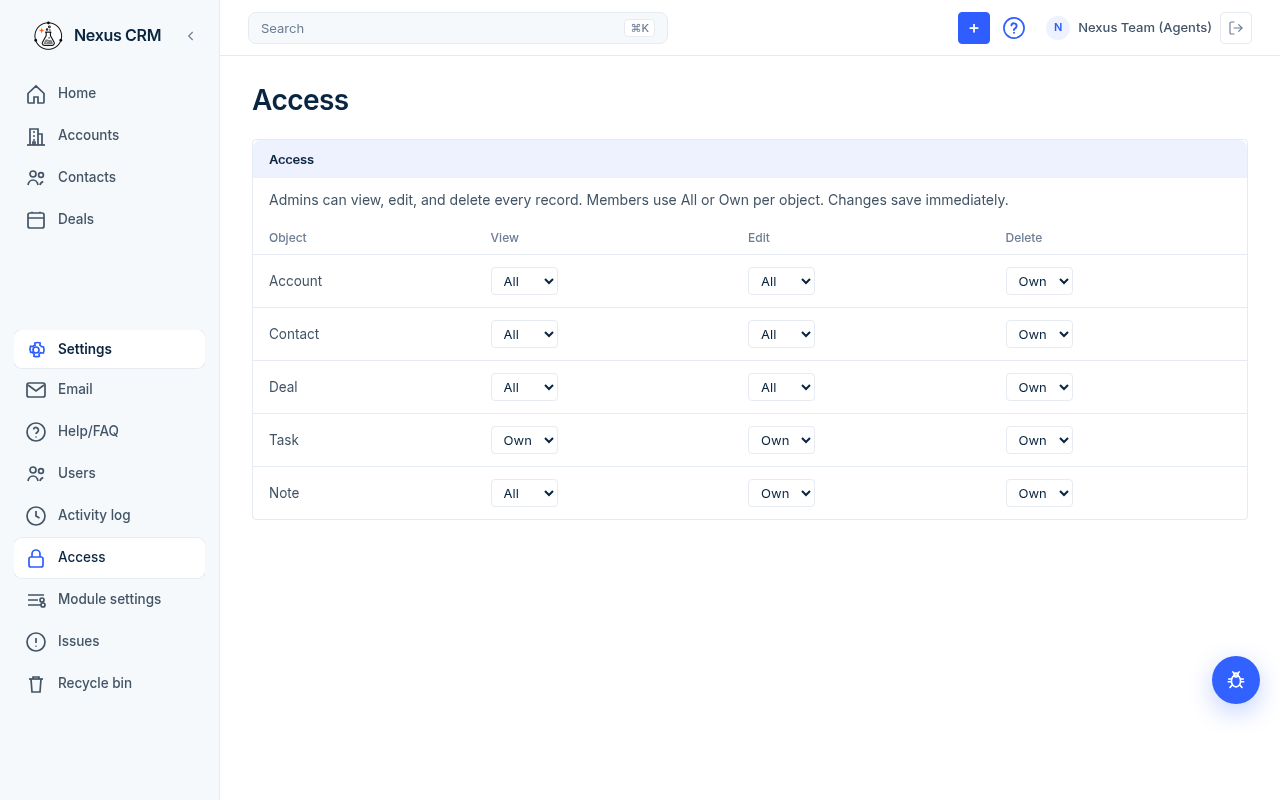 Access settings